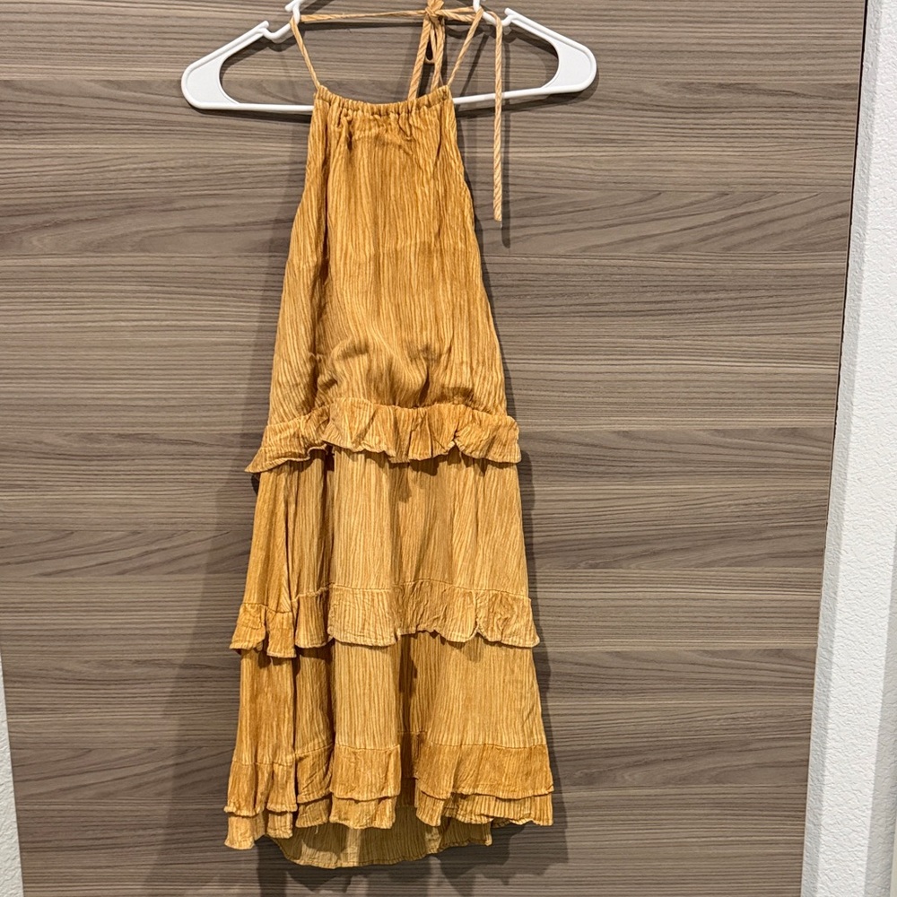 Lulus Mustard Yellow Tiered Halter Dress